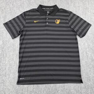 Baltimore Orioles Shirt Men XL Black Gray Striped MLB Baseball Nike Dri Fit Polo